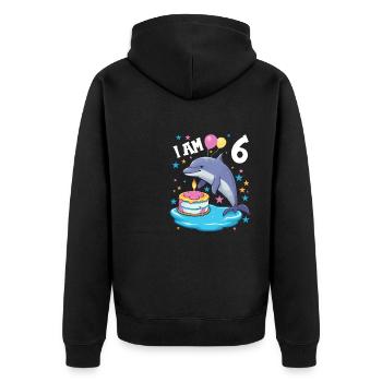 J’ai 6 ans Dauphins Dauphin 6ème anniversaire - Veste à capuche bio Premium Unisexe - noir - Dos - Nico (187cm)