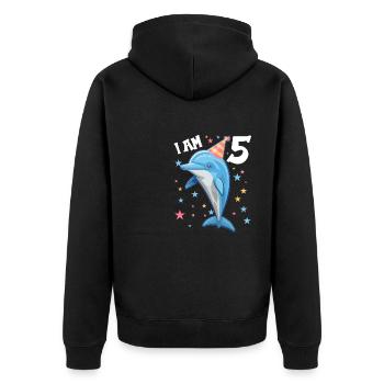J’ai 5 ans Dauphins Dauphin 5ème anniversaire - Veste à capuche bio Premium Unisexe - noir - Dos - Nico (187cm)