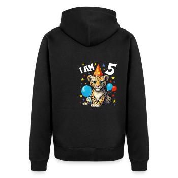 Ich bin 5 Jahre alt Leoparde Leopard 5. Geburtstag - Unisex Premium Bio Zip Hoodie - Schwarz - Hinten - Nico (187cm)
