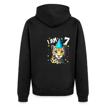 Ich bin 7 Jahre alt Leoparde Leopard 7. Geburtstag - Unisex Premium Bio Zip Hoodie - Schwarz - Hinten - Nico (187cm)