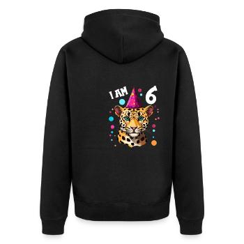 Ich bin 6 Jahre alt Leoparde Leopard 6. Geburtstag - Unisex Premium Bio Zip Hoodie - Schwarz - Hinten - Nico (187cm)