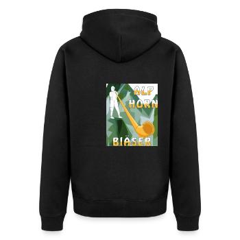 ALPHORN BLÄSER - Unisex Premium Bio Zip Hoodie - Schwarz - Hinten - Nico (187cm)