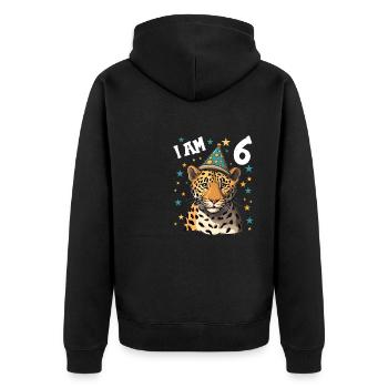 Ich bin 6 Jahre alt Leoparde Leopard 6. Geburtstag - Unisex Premium Bio Zip Hoodie - Schwarz - Hinten - Nico (187cm)