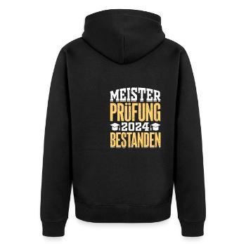 Meisterprüfung 2024 bestanden - Unisex Premium Bio Zip Hoodie - Schwarz - Hinten - Nico (187cm)