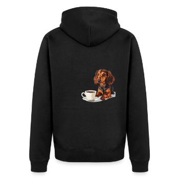 Teckel mignon Doxie avec une tasse de saucisse à café - Veste à capuche bio Premium Unisexe - noir - Dos - Nico (187cm)