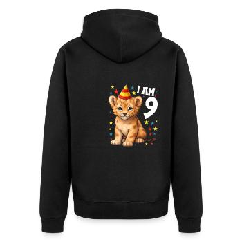 J’ai 9 ans Lion Lion 9e anniversaire - Veste à capuche bio Premium Unisexe - noir - Dos - Nico (187cm)