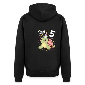 Je suis 5 Tortues Tortue 5e anniversaire - Veste à capuche bio Premium Unisexe - noir - Dos - Nico (187cm)