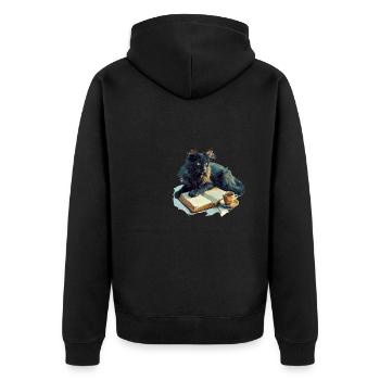 Cats Books Tea Reading - Cute Funny Graphic - Unisex Premium Bio Zip Hoodie - Schwarz - Hinten - Nico (187cm)