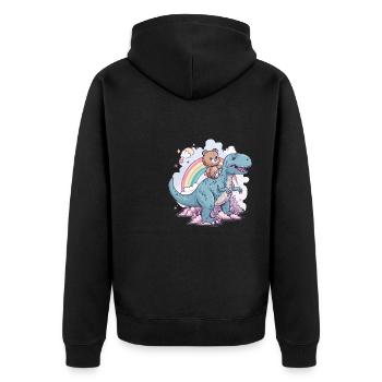 Goth Pastel Creepy Voodoo Teddy Bear Riding T-Rex - Unisex Premium Organic Zip Hoodie - black - Back - Nico (187cm)