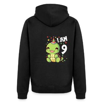 Je suis 9 Tortues Tortue 9e anniversaire - Veste à capuche bio Premium Unisexe - noir - Dos - Nico (187cm)