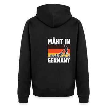 Rasen Mähen, Rasenmäher, Mäht In Germany - Unisex Premium Bio Zip Hoodie - Schwarz - Hinten - Nico (187cm)
