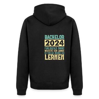 Bachelor 2024 Geschenkidee Abschluss - Unisex Premium Bio Zip Hoodie - Schwarz - Hinten - Nico (187cm)
