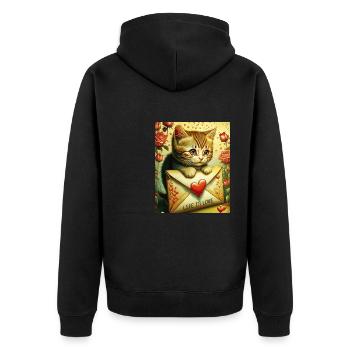 VALENTINSTAG KATZE BRIEF LIFE IS LOVE - Unisex Premium Bio Zip Hoodie - Schwarz - Hinten - Nico (187cm)