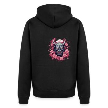 Japanese Hannya Demon Samurai Warrior Oni Mask - Unisex Premium Organic Zip Hoodie - black - Back - Nico (187cm)
