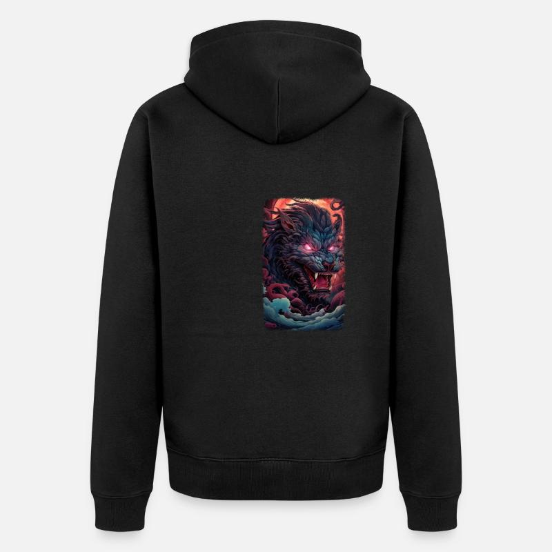 Loup Renard Esthétique Japonais Kitsune - Veste à capuche bio Premium Unisexe - noir