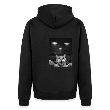 Funny Cats Selfie In Front Of UFOs Cat UFO - Unisex Premium Organic Zip Hoodie - black - Back - Nico (187cm)