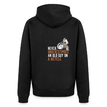 Never Underestimate An Old Guy on a Bicycle - Unisex Premium Bio Zip Hoodie - Schwarz - Hinten - Nico (187cm)