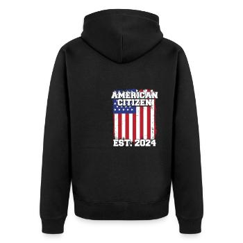 American Citizen Est 2024 US Flag Naturalized - Unisex Premium Bio Zip Hoodie - Schwarz - Hinten - Nico (187cm)