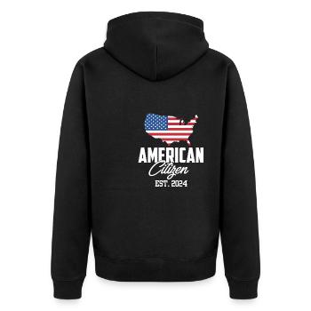 American Citizen Est 2024 US Flag Naturalized - Unisex Premium Bio Zip Hoodie - Schwarz - Hinten - Nico (187cm)
