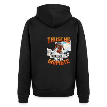 Skifahren Wintersport Tausche Arbeitsplatz - Unisex Premium Bio Zip Hoodie - Schwarz - Hinten - Nico (187cm)