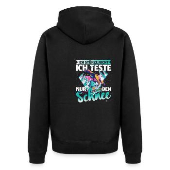 Skifahren Wintersport Ski Ich teste nur den Schnee - Unisex Premium Bio Zip Hoodie - Schwarz - Hinten - Nico (187cm)