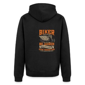 Biker 80. Geburtstag, 80 Jahre Motorradfahrer - Unisex Premium Bio Zip Hoodie - Schwarz - Hinten - Nico (187cm)