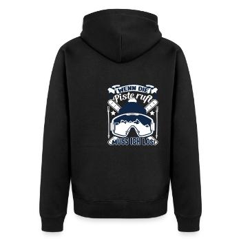 Skifahren Ski Skipiste Wenn die Piste ruft - Unisex Premium Bio Zip Hoodie - Schwarz - Hinten - Nico (187cm)