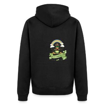 Rainbow Dachshund I Pot of Gold St. Patrick's Day - Unisex Premium Bio Zip Hoodie - Schwarz - Hinten - Nico (187cm)