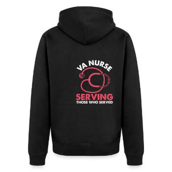 VA Nurse Serving Those Who Served Veterans Nursing - Unisex Premium Organic Zip Hoodie - black - Back - Nico (187cm)