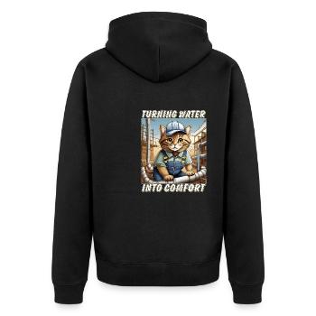 KATZE INSTALLATEUR Turning Water into Comfort - Unisex Premium Bio Zip Hoodie - Schwarz - Hinten - Nico (187cm)