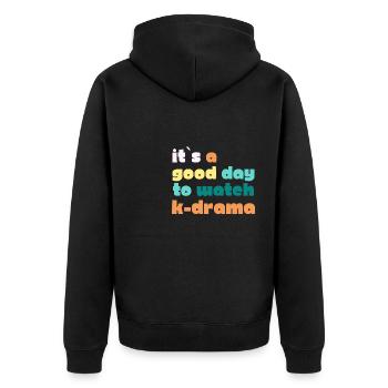 K-Drama Liebhaber Lustig KDrama Mutter - Unisex Premium Bio Zip Hoodie - Schwarz - Hinten - Nico (187cm)