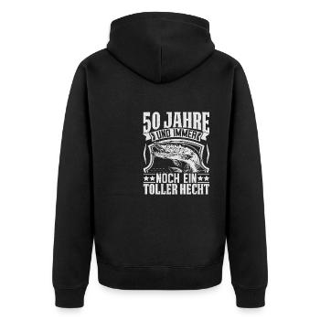 50 Jahre Angler Geschenk - Unisex Premium Bio Zip Hoodie - Schwarz - Hinten - Nico (187cm)