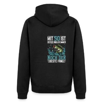 50. Angler Geburtstag Geschenkidee - Unisex Premium Bio Zip Hoodie - Schwarz - Hinten - Nico (187cm)
