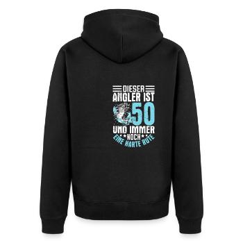 Angler 50. Geburtstag Geschenkidee - Unisex Premium Bio Zip Hoodie - Schwarz - Hinten - Nico (187cm)