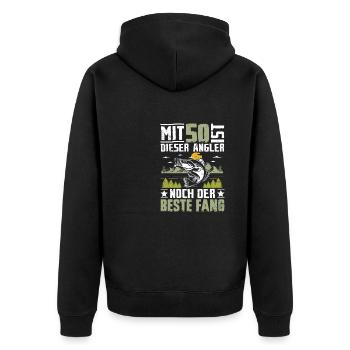 Mit 50 ist dieser Angler immer noch der beste Fang - Unisex Premium Bio Zip Hoodie - Schwarz - Hinten - Nico (187cm)