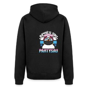 Après Ski Partysau Apres Ski - Unisex Premium Bio Zip Hoodie - Schwarz - Hinten - Nico (187cm)