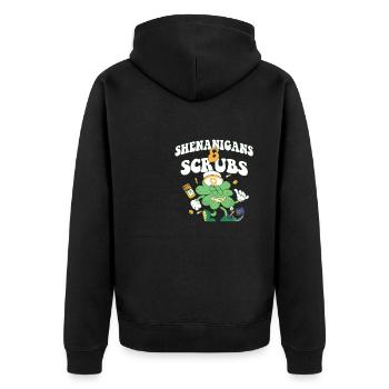 Shenanigans & Scrubs ER Nurse Physician St. - Unisex Premium Bio Zip Hoodie - Schwarz - Hinten - Nico (187cm)