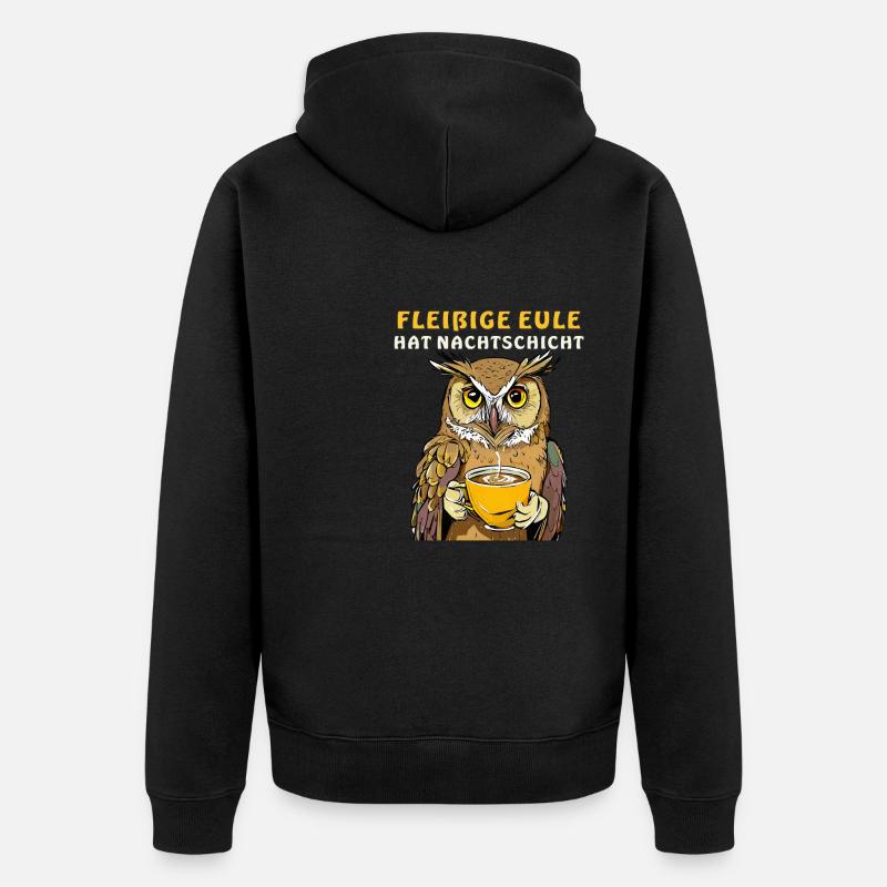 FLEISSIGE EULE HAT NACHTSCHICHT - Unisex Premium Bio Zip Hoodie - Schwarz