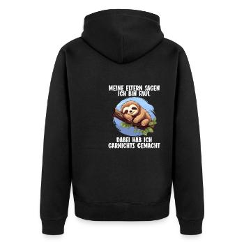 Meine Eltern Alle sagen ich bin faul Faultier - Unisex Premium Bio Zip Hoodie - Schwarz - Hinten - Nico (187cm)