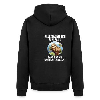 Meine Eltern Alle sagen ich bin faul Faultier - Unisex Premium Bio Zip Hoodie - Schwarz - Hinten - Nico (187cm)