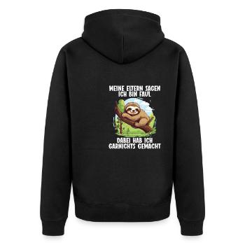 Meine Eltern Alle sagen ich bin faul Faultier - Unisex Premium Bio Zip Hoodie - Schwarz - Hinten - Nico (187cm)