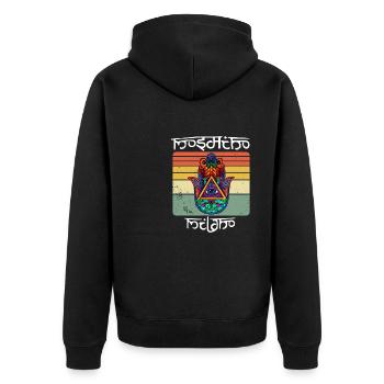 Yoga Namaste Hamsa Eye Hand Fluchschutz - Unisex Premium Bio Zip Hoodie - Schwarz - Hinten - Nico (187cm)