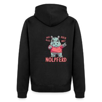 Nilpferd Hippo meckern Meckerer Nölpferd - Unisex Premium Bio Zip Hoodie - Schwarz - Hinten - Nico (187cm)