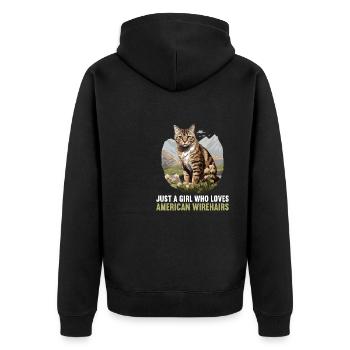 Cat Cats American Wirehair - Unisex Premium Organic Zip Hoodie - black - Back - Nico (187cm)