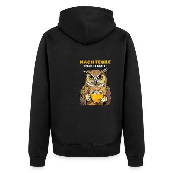 NACHTEULE BRAUCHT KAFFEE - Unisex Premium Bio Zip Hoodie - Schwarz - Hinten - Nico (187cm)