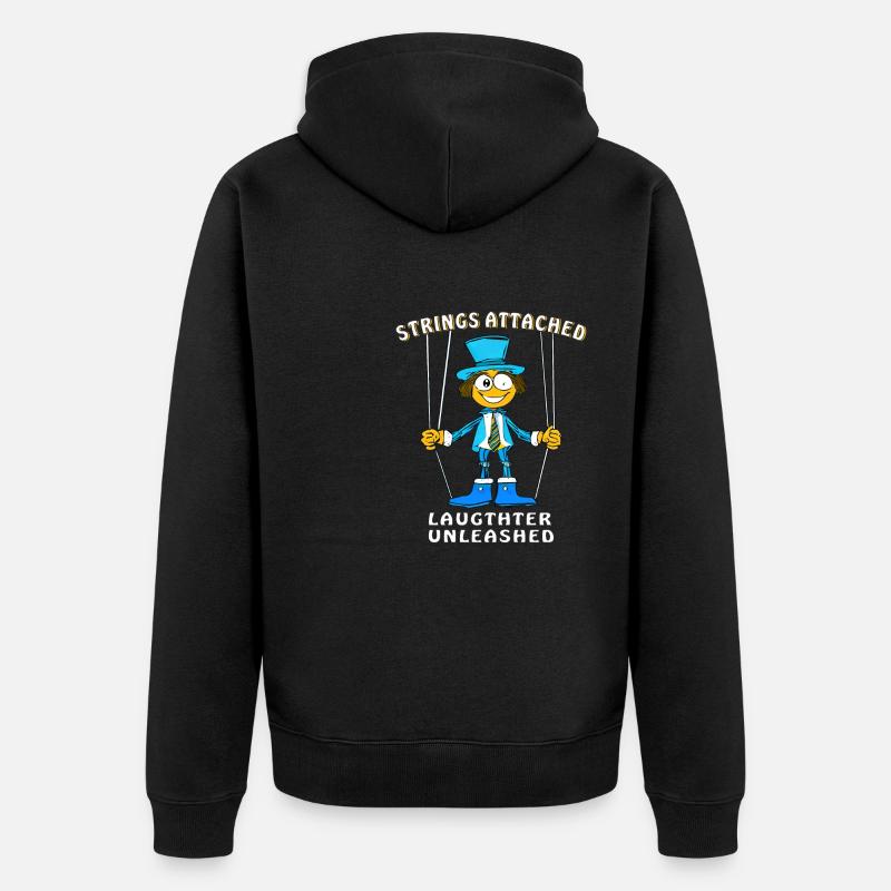 MARIONETTEN STRINGS ATTACHED LAUGHTER - Unisex Premium Bio Zip Hoodie - Schwarz