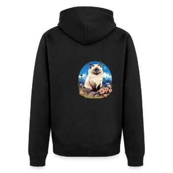 Birman Cat Birma Katze - Unisex Premium Organic Zip Hoodie - black - Back - Nico (187cm)