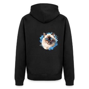 Birman Cat Birma Katze - Unisex Premium Bio Zip Hoodie - Schwarz - Hinten - Nico (187cm)
