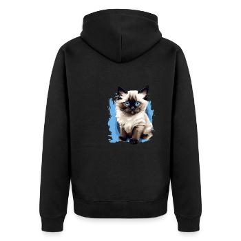 Birman Cat Birma Katze - Unisex Premium Bio Zip Hoodie - Schwarz - Hinten - Nico (187cm)