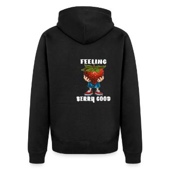 STRAWBERRY FEELING BERRY GOOD - Unisex Premium Organic Zip Hoodie - black - Back - Nico (187cm)